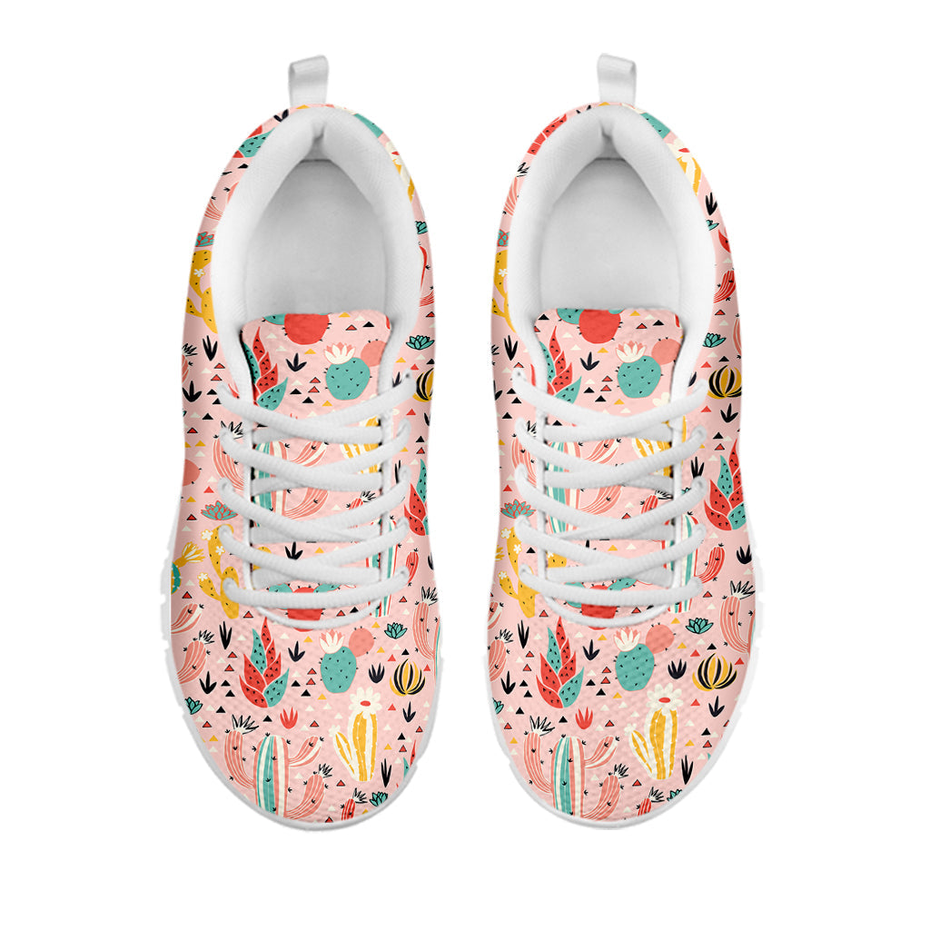 Pastel Cactus And Succulent Print White Running Shoes
