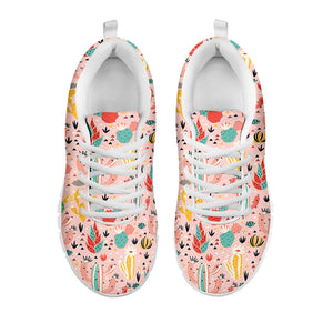 Pastel Cactus And Succulent Print White Running Shoes