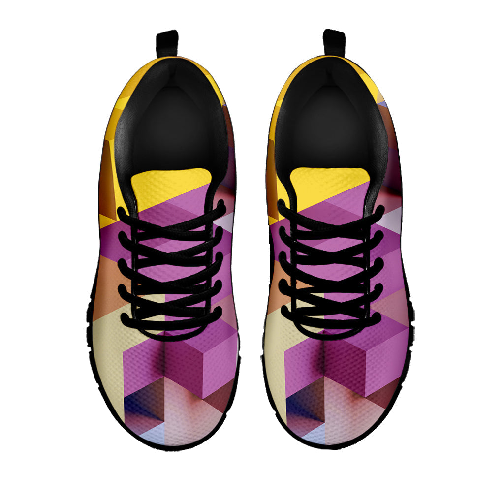Pastel Geometric Cubic Print Black Running Shoes