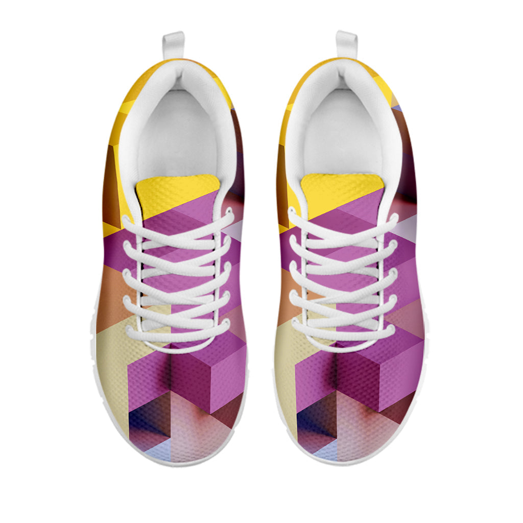 Pastel Geometric Cubic Print White Running Shoes
