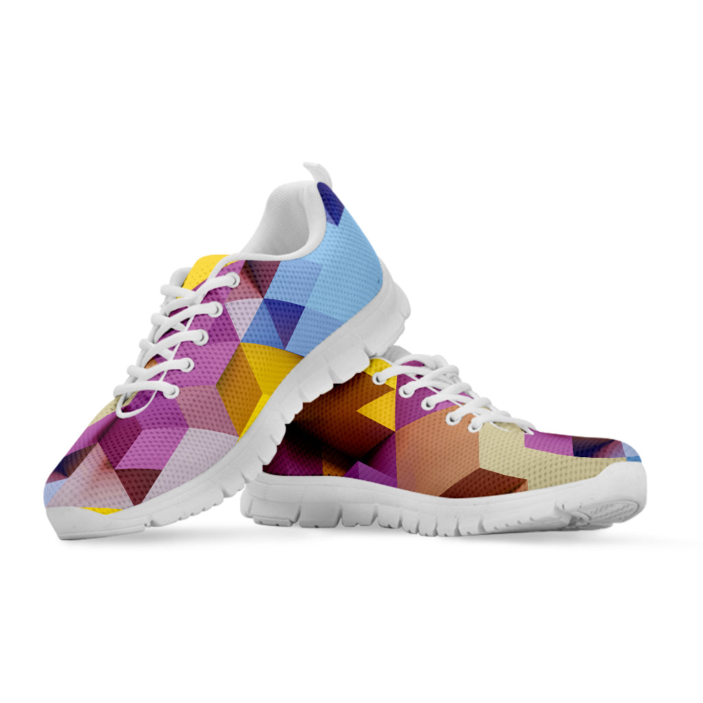 Pastel Geometric Cubic Print White Running Shoes