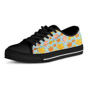 Pastel Maple Leaves Pattern Print Black Low Top Sneakers