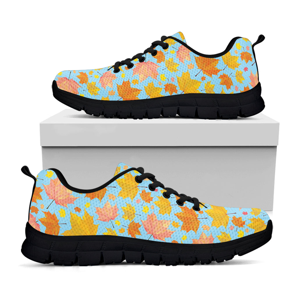 Pastel Maple Leaves Pattern Print Black Running Shoes