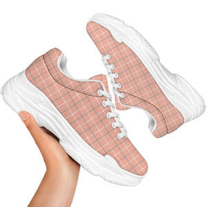 Pastel Orange Tattersall Pattern Print White Chunky Shoes