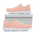Pastel Orange Tattersall Pattern Print White Running Shoes