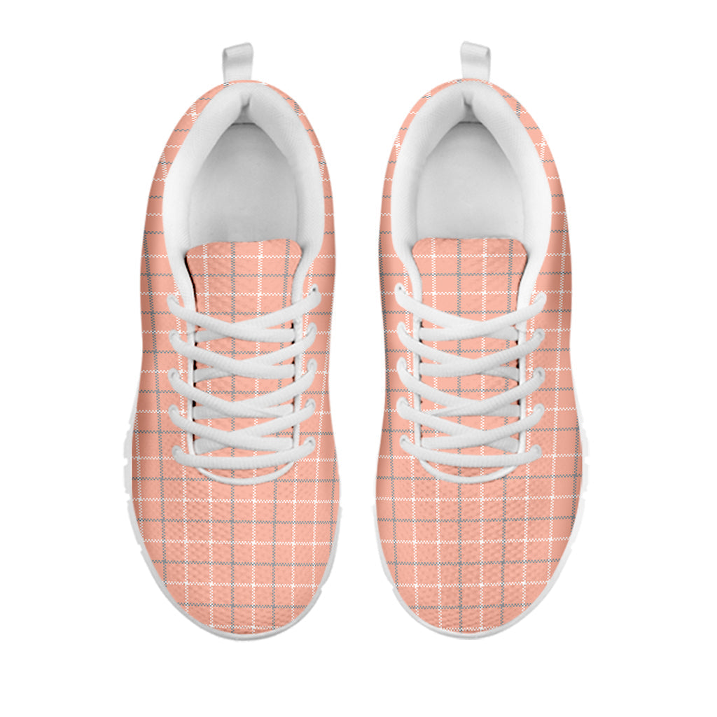 Pastel Orange Tattersall Pattern Print White Running Shoes