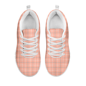 Pastel Orange Tattersall Pattern Print White Running Shoes