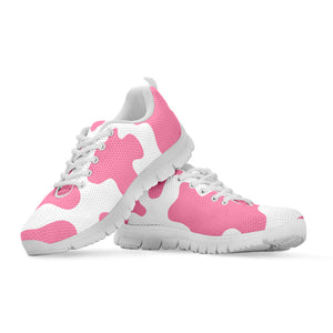 Pastel Pink And White Cow Print White Running Shoes