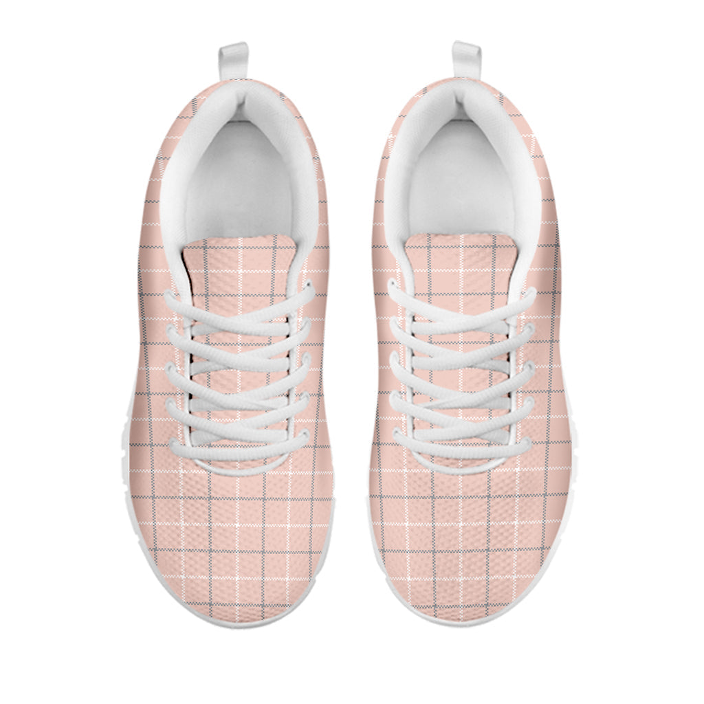 Pastel Pink Tattersall Pattern Print White Running Shoes