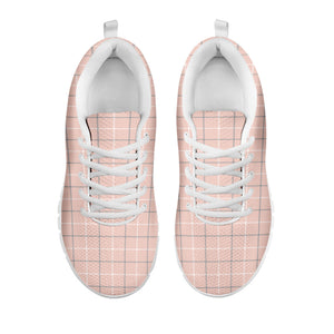 Pastel Pink Tattersall Pattern Print White Running Shoes