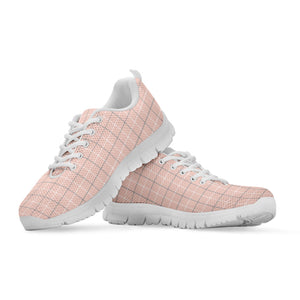 Pastel Pink Tattersall Pattern Print White Running Shoes