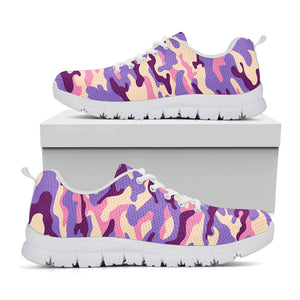 Pastel Purple Camouflage Print White Running Shoes