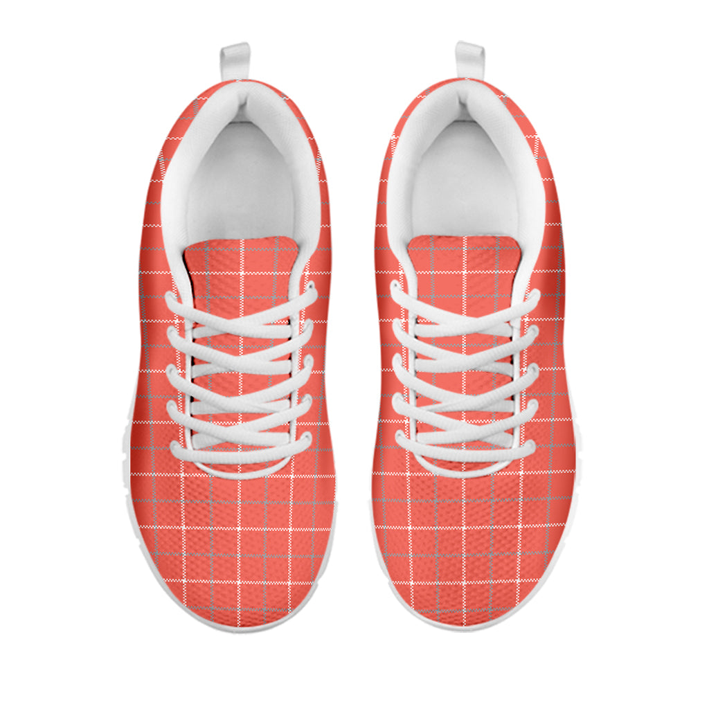 Pastel Red Tattersall Pattern Print White Running Shoes