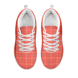 Pastel Red Tattersall Pattern Print White Running Shoes