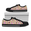Pastel Striped Cupcake Pattern Print Black Low Top Sneakers