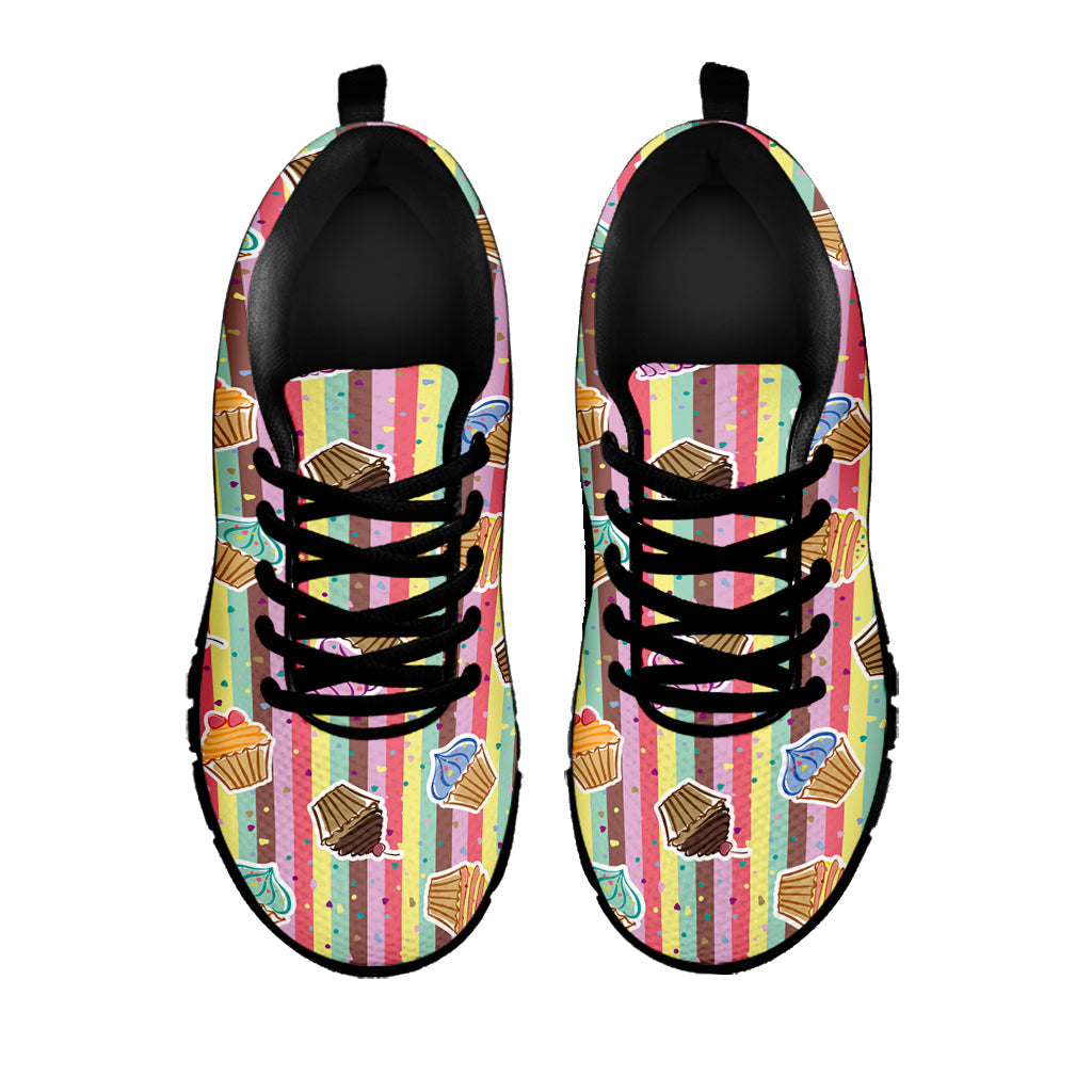 Pastel Striped Cupcake Pattern Print Black Running Shoes
