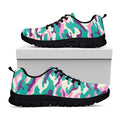 Pastel Teal And Purple Camouflage Print Black Running Shoes