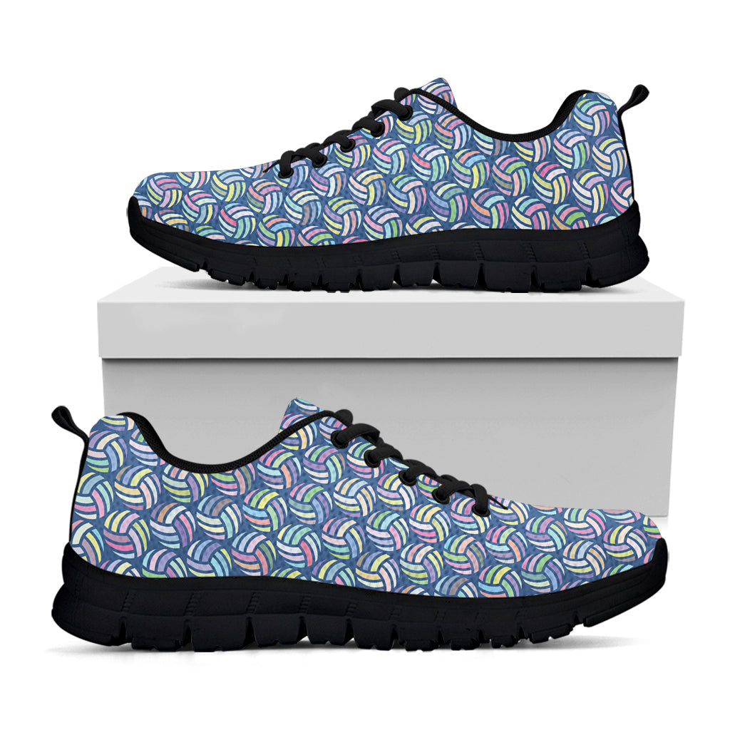 Pastel Volleyball Pattern Print Black Running Shoes