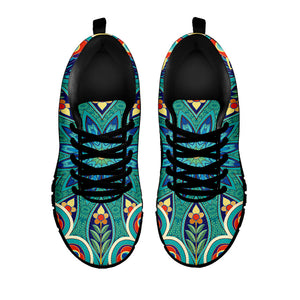 Peacock Feather Floral Pattern Print Black Running Shoes