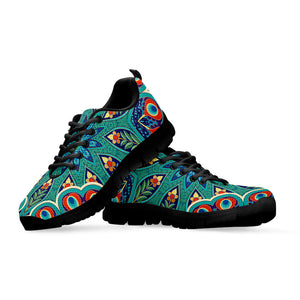 Peacock Feather Floral Pattern Print Black Running Shoes