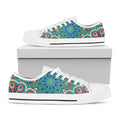 Peacock Feather Floral Pattern Print White Low Top Sneakers