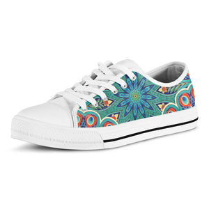 Peacock Feather Floral Pattern Print White Low Top Sneakers