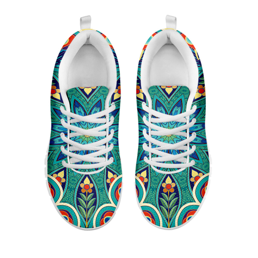 Peacock Feather Floral Pattern Print White Running Shoes