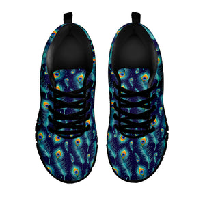 Peacock Feather Pattern Print Black Running Shoes