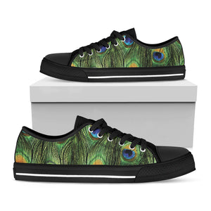 Peacock Tail Print Black Low Top Sneakers