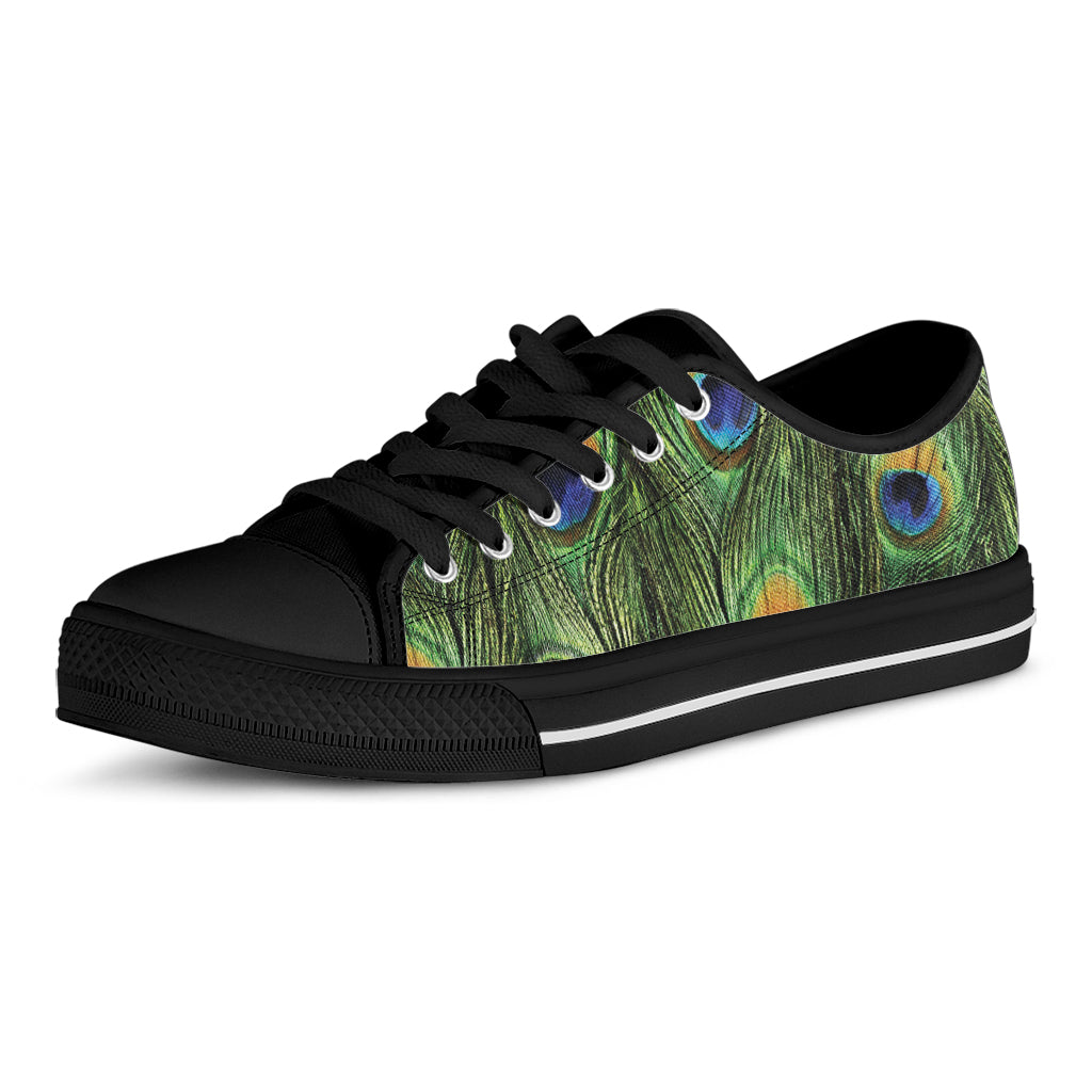 Peacock Tail Print Black Low Top Sneakers