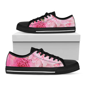 Peony And Rose Print Black Low Top Sneakers
