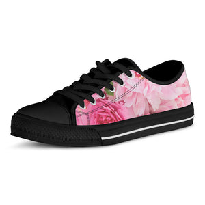 Peony And Rose Print Black Low Top Sneakers