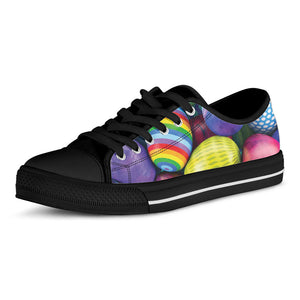 Pile Of Colorful Easter Eggs Print Black Low Top Sneakers