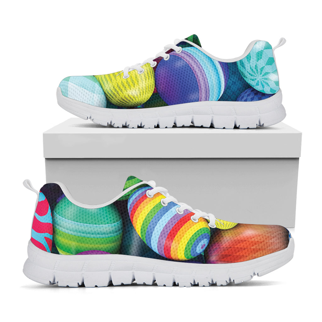 Pile Of Colorful Easter Eggs Print White Running Shoes