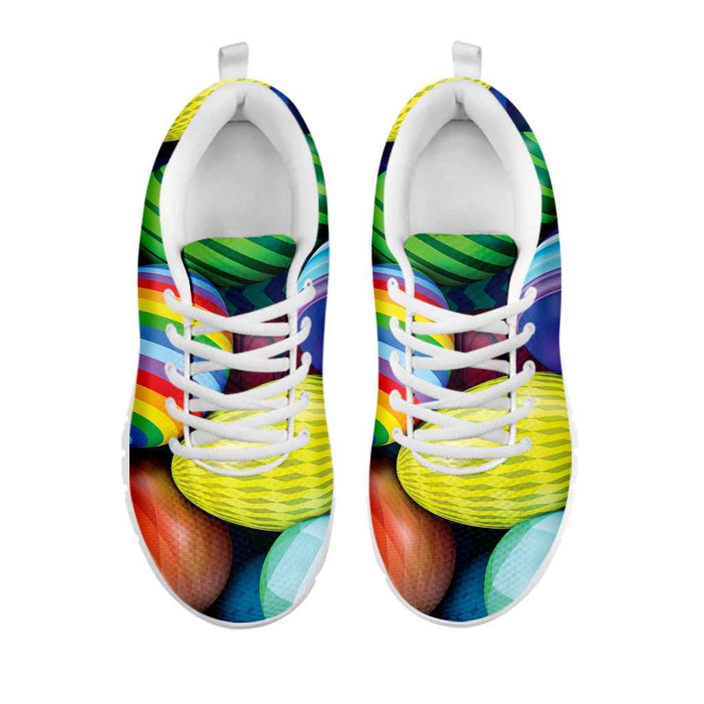 Pile Of Colorful Easter Eggs Print White Running Shoes