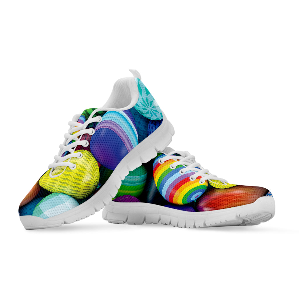 Pile Of Colorful Easter Eggs Print White Running Shoes