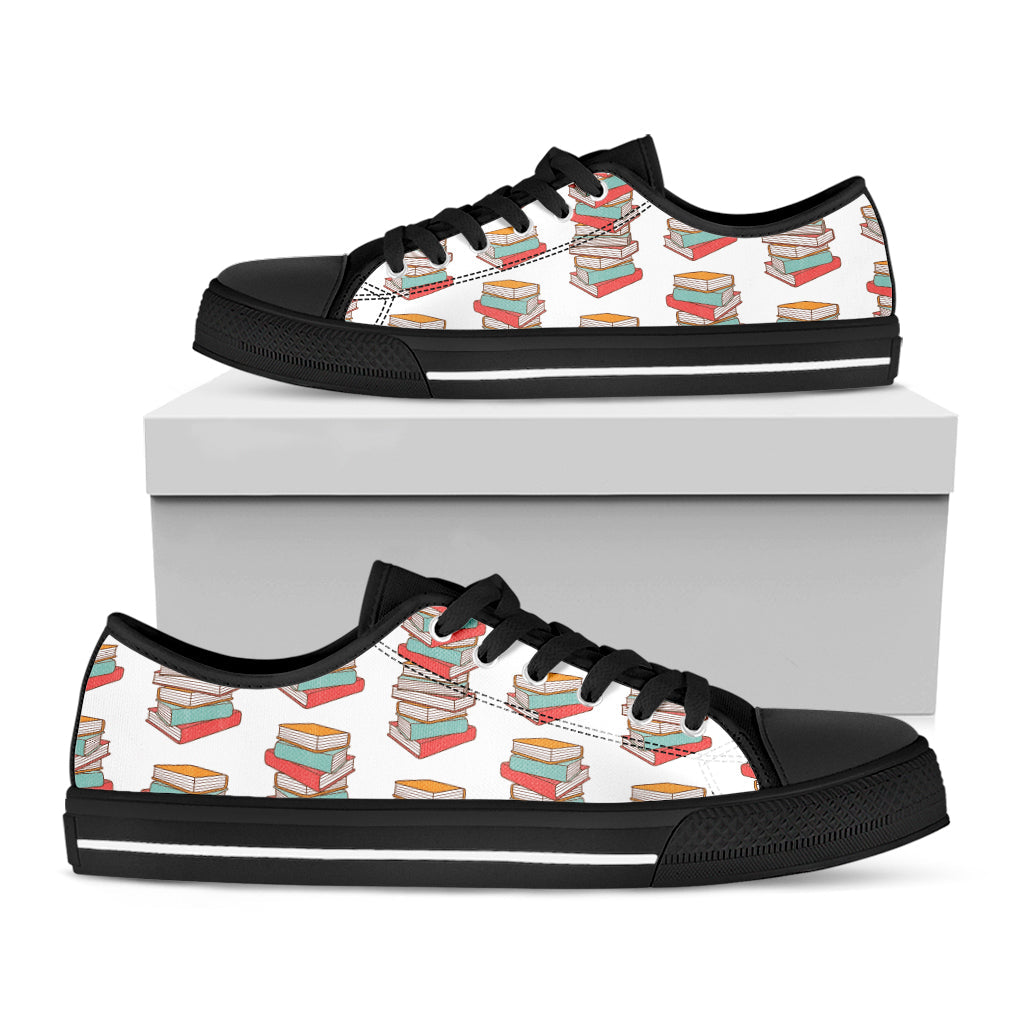 Pile Of Reading Books Pattern Print Black Low Top Sneakers