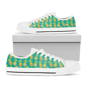 Pineapple Emoji Pattern Print White Low Top Sneakers