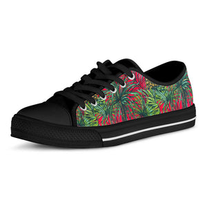 Pineapple Leaves Hawaii Pattern Print Black Low Top Sneakers