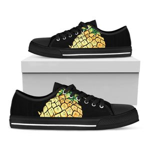 Pineapple Skull Print Black Low Top Sneakers