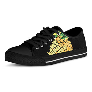 Pineapple Skull Print Black Low Top Sneakers