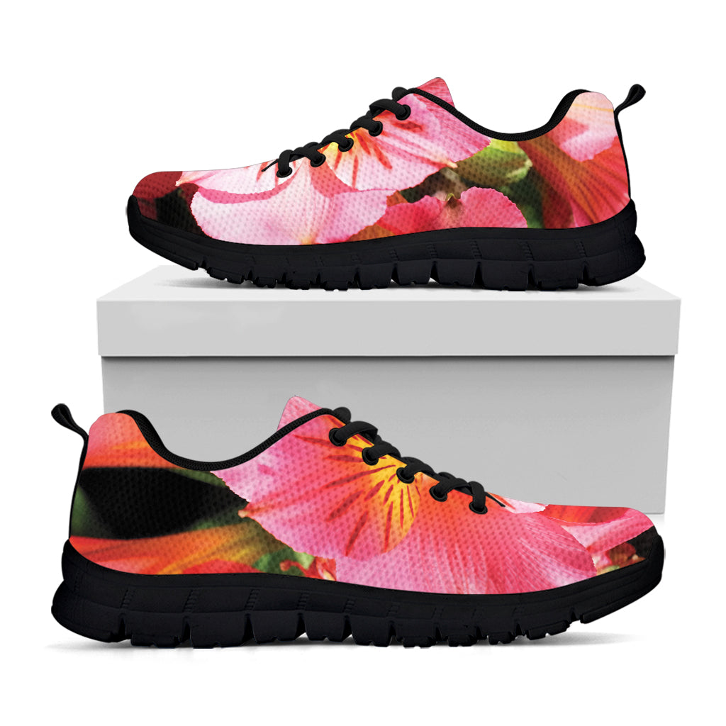 Pink Alstroemeria Print Black Running Shoes