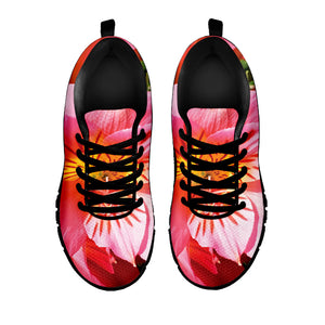 Pink Alstroemeria Print Black Running Shoes