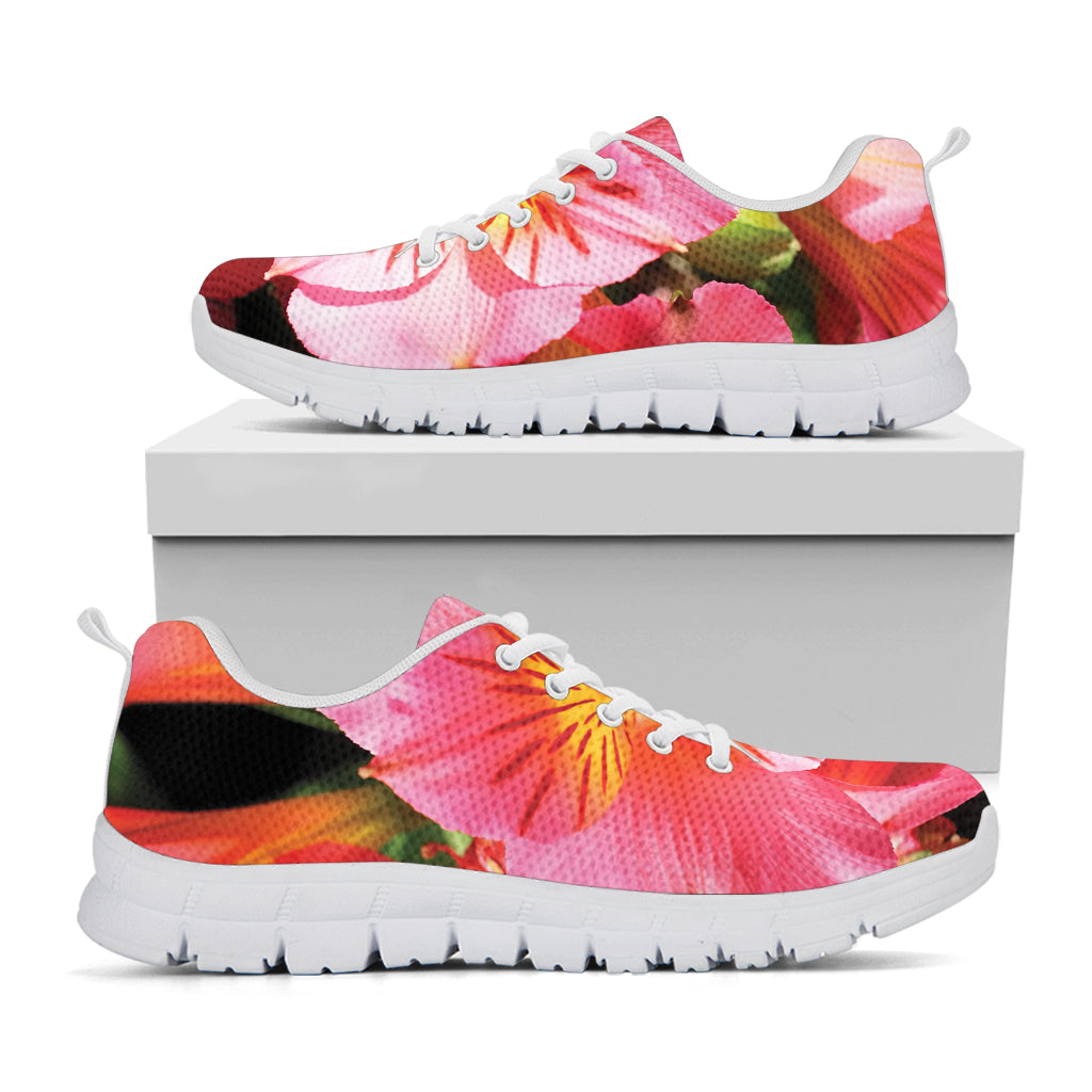 Pink Alstroemeria Print White Running Shoes