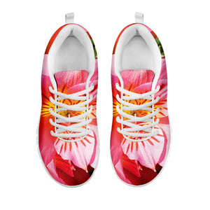 Pink Alstroemeria Print White Running Shoes