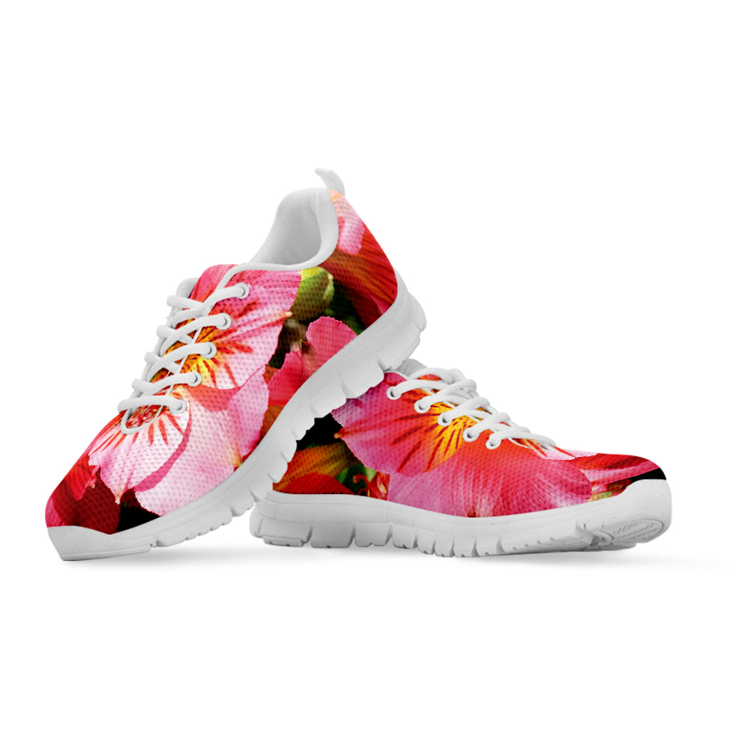 Pink Alstroemeria Print White Running Shoes