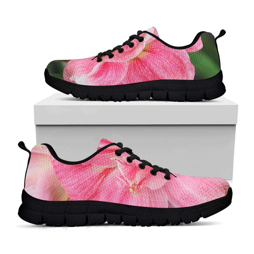 Pink Amaryllis Print Black Running Shoes