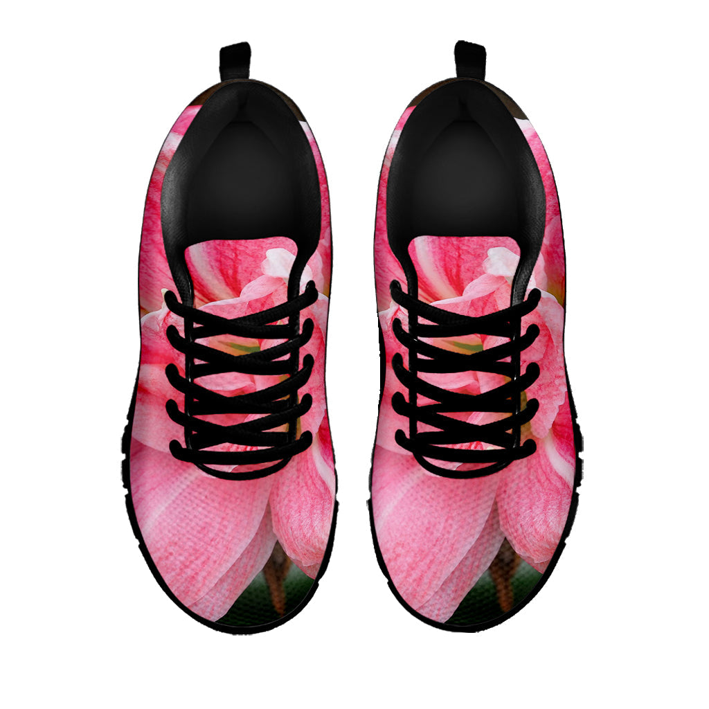 Pink Amaryllis Print Black Running Shoes