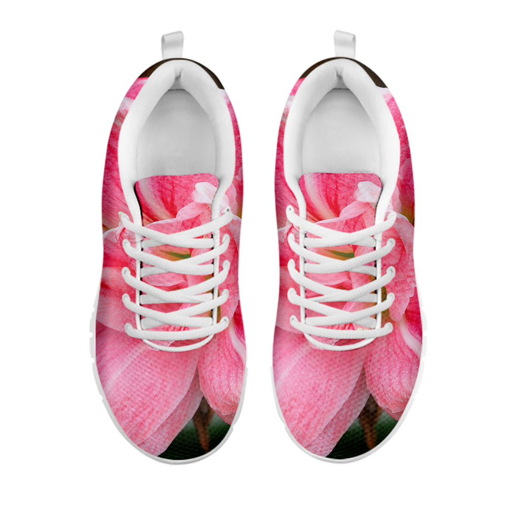 Pink Amaryllis Print White Running Shoes