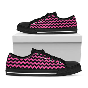 Pink And Black Chevron Pattern Print Black Low Top Sneakers